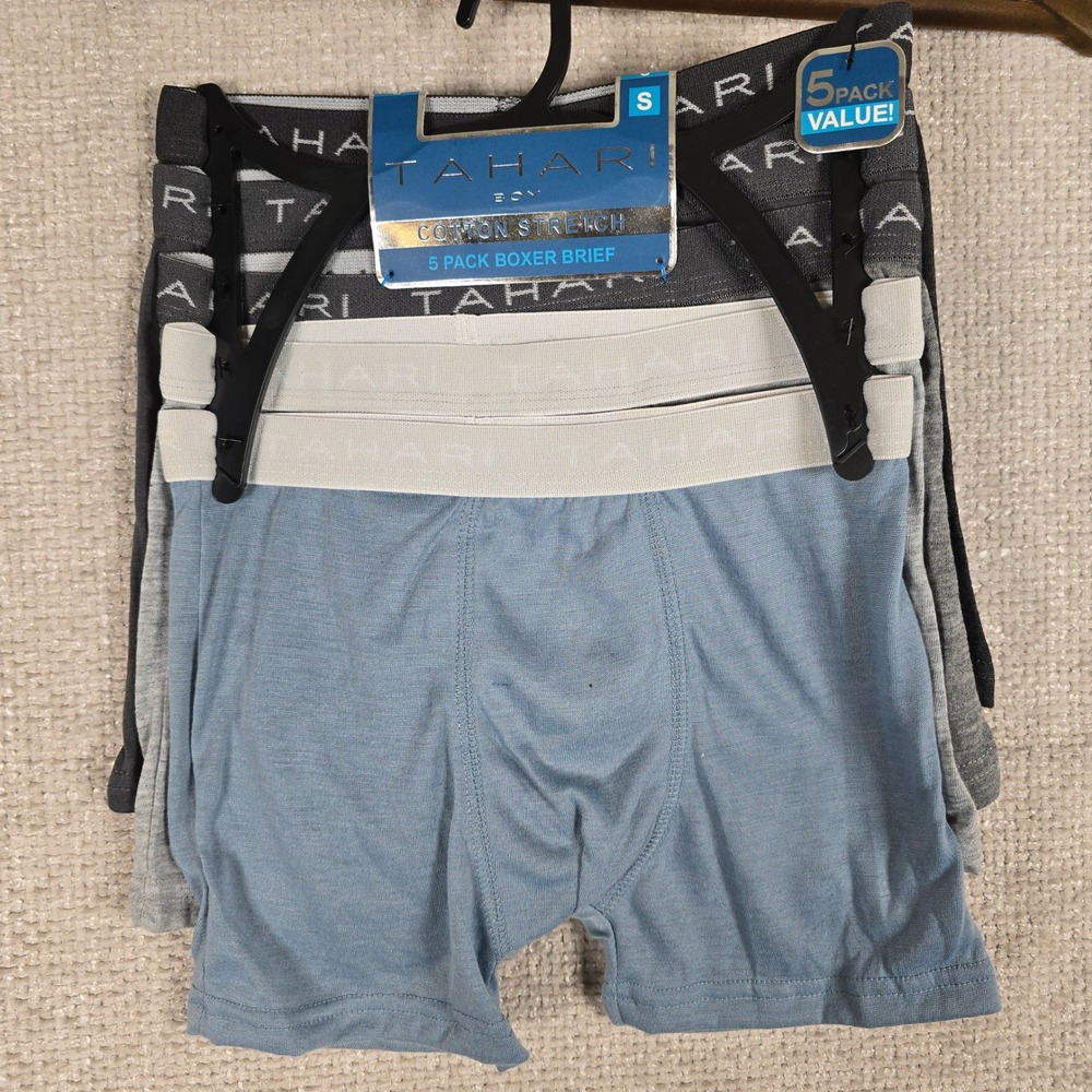 Tahari Boy Cotton Stretch Boxer Briefs 5 Pack Blue Grey Size S BC2997-342-TZE